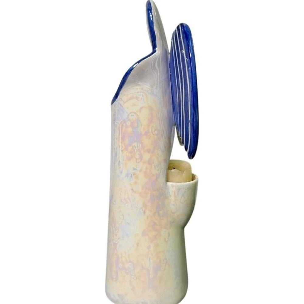 Serene Blue and Cream Angel‎ Candle Holder, 11.75 inches tall